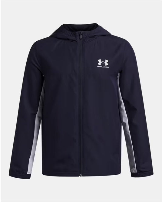 Under armour ua b rival wvn jacket-blu jongens sportshirt - midnight navy - wit 164