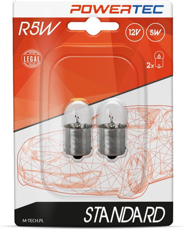 M-tech powertec r5w 12v 5w - standaard - helder - set (blisterverpakking)