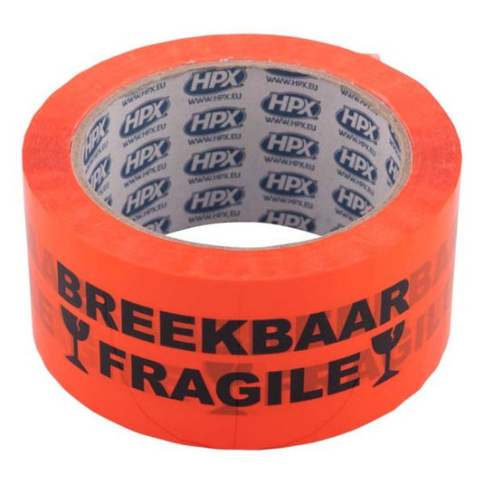 Hpx producten plakband breekbaar oranje 5cm 66m