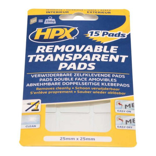 Hpx producten dubbelz verwijderbare transp pads 15 stuks 25mm x 25mm tr