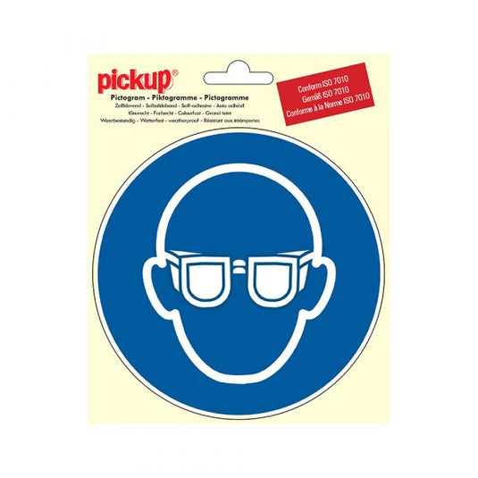 Sticker veiligheidsbril verplicht - 150 mm rond.