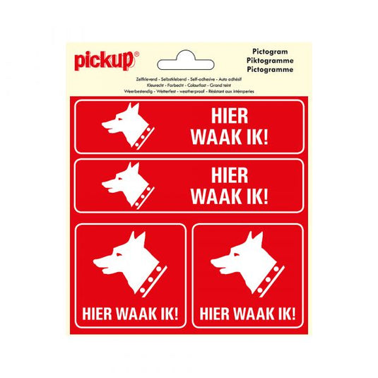 Pickup sticker hier waak ik ! - 150x150 mm 4 stuks.