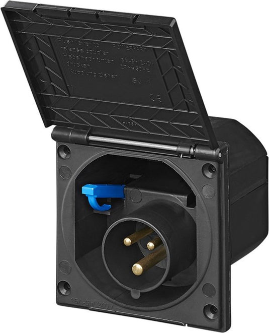 Proplus cee wandinvoerdoos 105 x 105 mm – voor caravan, camper en boot – 16a ip44 met afsluitdeksel – zwart
