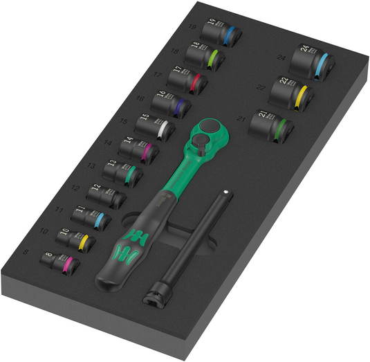 Wera 9724 schuimstof inzetstuk | inclusief zyklop comfort ratelset 1 | 3 8 | 16-delig - 05150114001