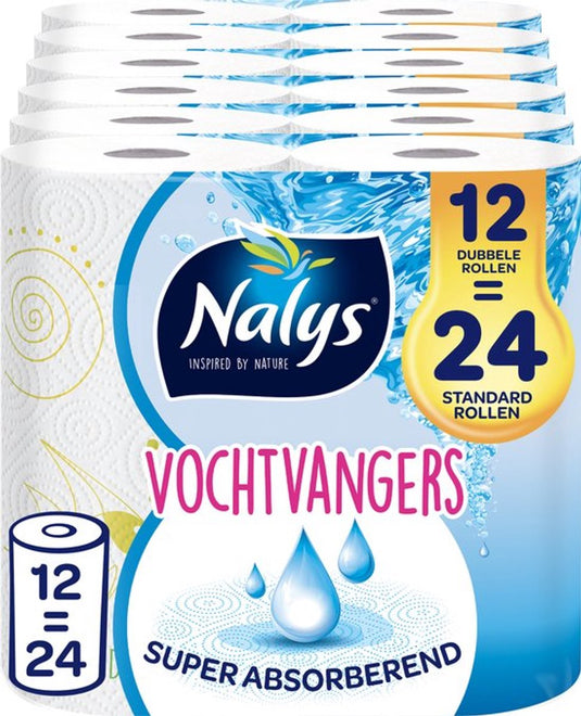 Nalys vochtvangers keukenpapier - 12 dubbele rollen (12=24) - voordeelverpakking