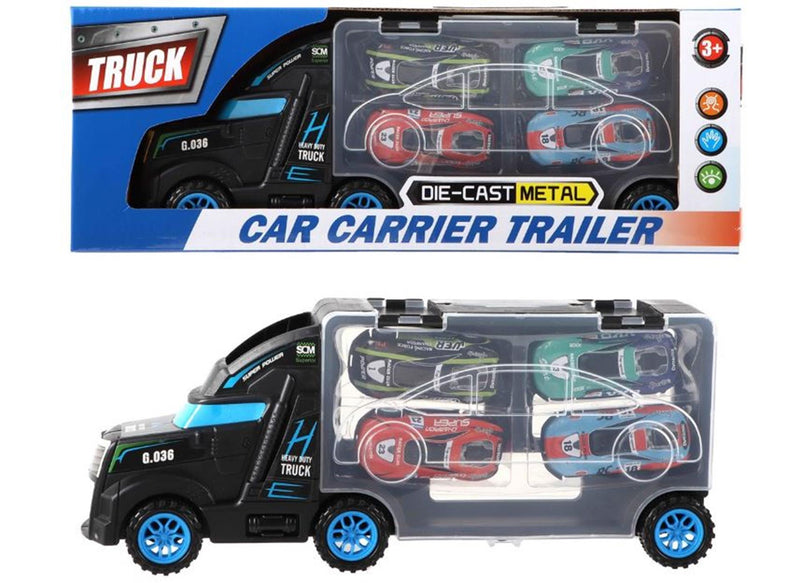 Afbeelding laden in galerijviewer, Vrachtwagen 28cm met 4 auto's 33x12x7cm

