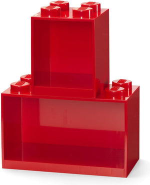 Lego iconic brick boekenplanken 4 + 8 noppen - set van 2 stuks - rood