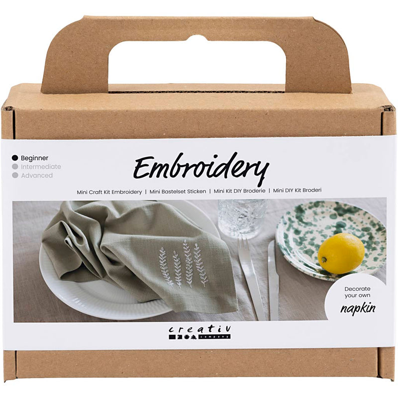 Afbeelding laden in galerijviewer, Creativ company mini hobbyset borduren servet dusty groen

