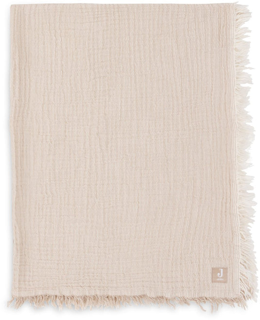 Jollein deken ledikant 120x120cm - fringe stripe biscuit ivory - gots