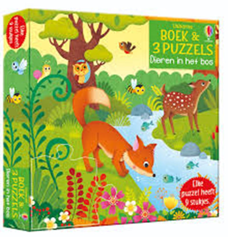 Afbeelding laden in galerijviewer, Boek met 3 puzzels, dieren in het bos 3+
