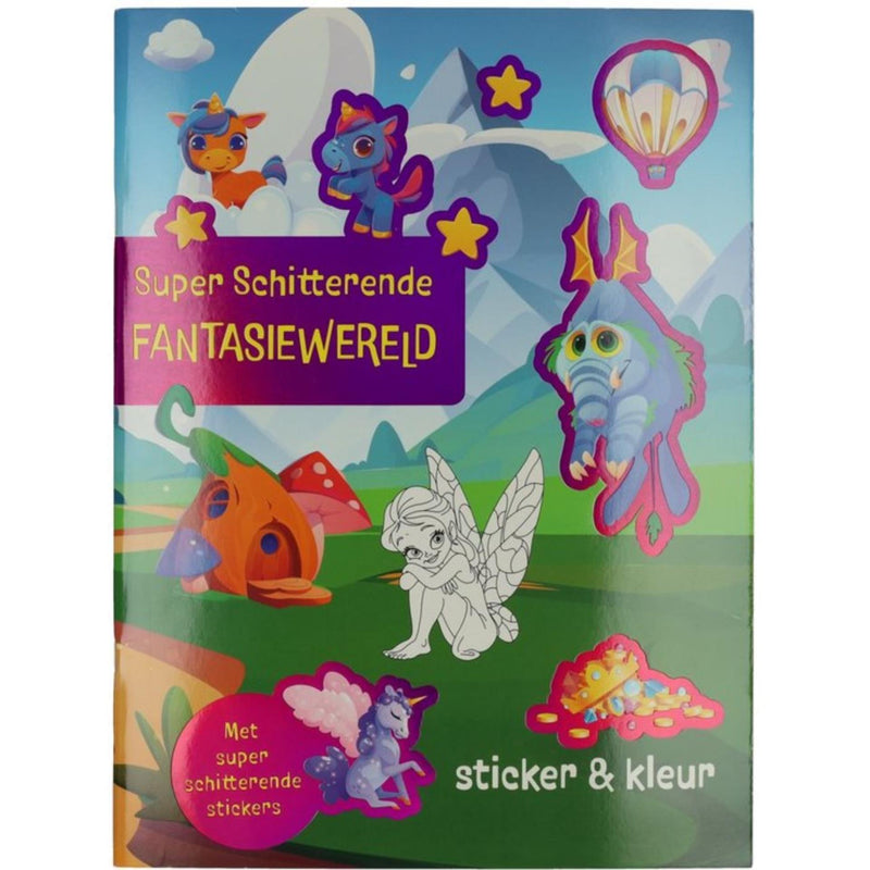 Afbeelding laden in galerijviewer, Kleur- en stickerboek fantasiewereld
