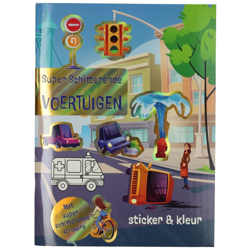 Afbeelding laden in galerijviewer, Kleur- en stickerboek super schitterende voertuigen

