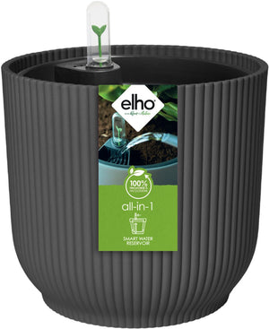 Elho all-in-1 vibes rond 18 + swi 17 - bloempot met watermeter - 100% gerecycled plastic - ø 18 cm - antraciet