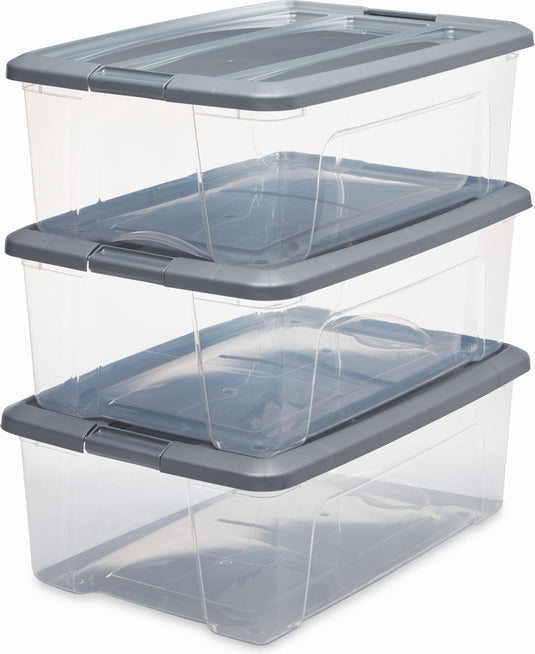 Iris new topbox opbergbox - 30l - kunststof - transparant zilvergrijs - set van 3