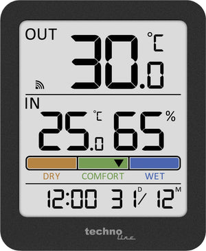 Technoline thermometer ws 9488 met 1 buitensensor tot 30 m 81 x 98 x 22mm antraciet
