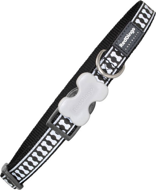 Red dingo dog collar reflective bones black (1,2 x 20-32 cm)