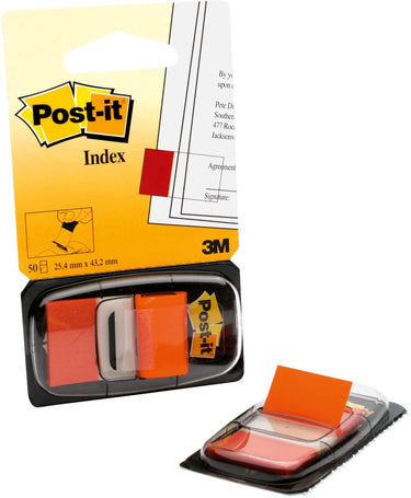 Post-it â® index standaard, oranje, 25.4 x 43.2 mm, 50 tabs dispenser