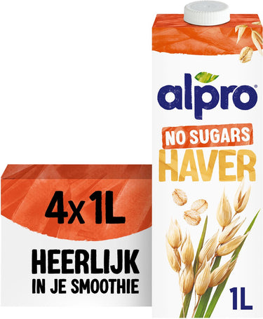 Alpro haverdrink geen suikers – ongezoet - plantaardige melk - lactosevrij– houdbaar - 4 x 1l