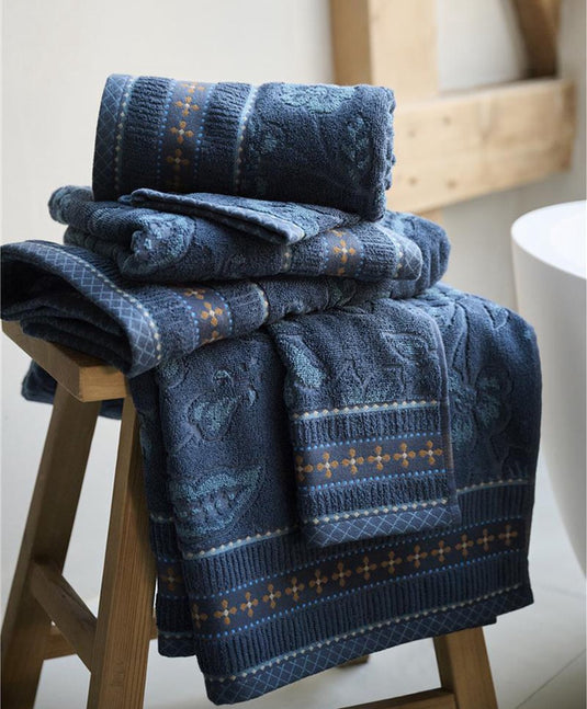 Pip studio badgoed jasmin jacquard dark blue - handdoek 55x100 cm
