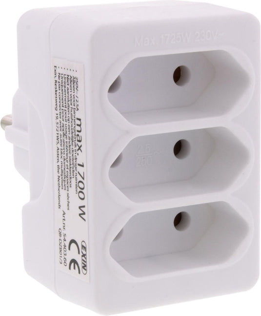 Q-link verdeelstekker domino - 3-voudig euro stekkerblok - geschikt voor binnengebruik - maximaal 1700 watt belastbaar - zonder aarde - geschikt voor huishoudelijke apparaten - kleur: wit