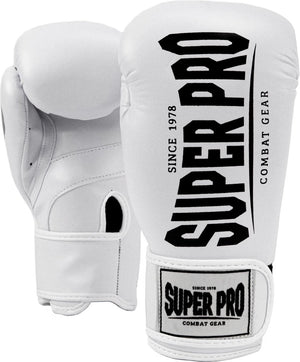 Super pro combat gear champ (kick)bokshandschoenen wit zwart 10oz