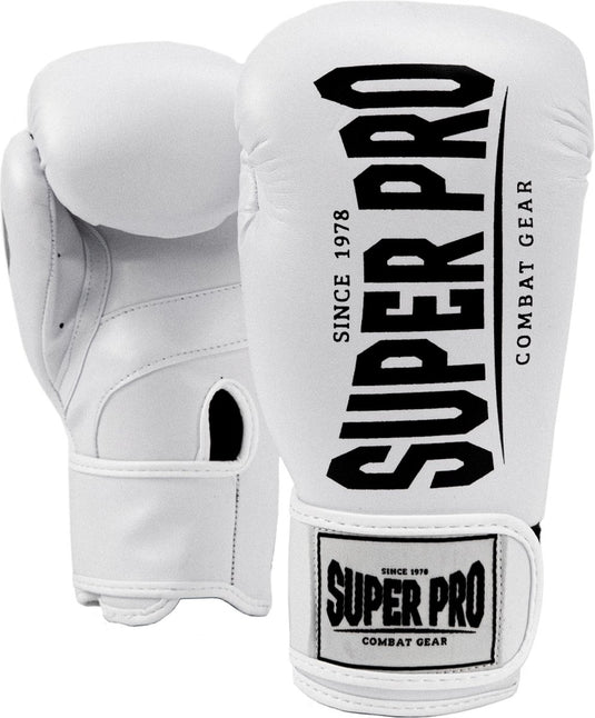 Super pro combat gear champ (kick)bokshandschoenen wit zwart 10oz