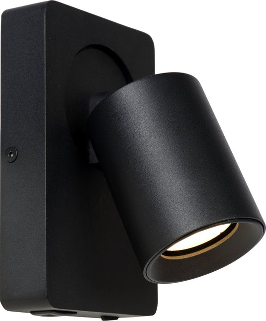 Lucide nigel - bedlamp wandlamp - led dim to warm - cct - gu10 - 1x5w 2200k 3000k - met usb oplaadpunt - zwart
