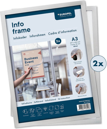 Europel wissellijst zelfklevend – posterlijst – magnetisch frame – a3 – 29,7 x 42 cm – set van 2 stuks – zilver
