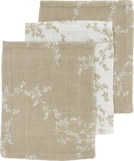 Meyco baby branches washandjes - 3-pack - hydrofiel - sand - 20x17cm