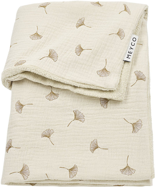 Meyco baby ginkgo ledikant deken - pre-washed hydrofiel - soft sand - 100x150cm - 1.5 tog