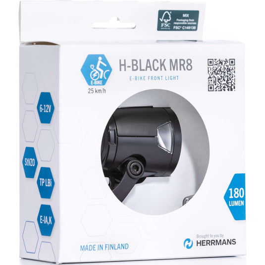 Herrmans koplamp h-black mr8 dynamo on off 180 lumen zwart