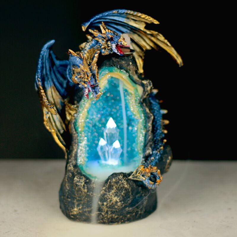 Afbeelding laden in galerijviewer, Draak met kristalgrot led backflow wierookhouder
