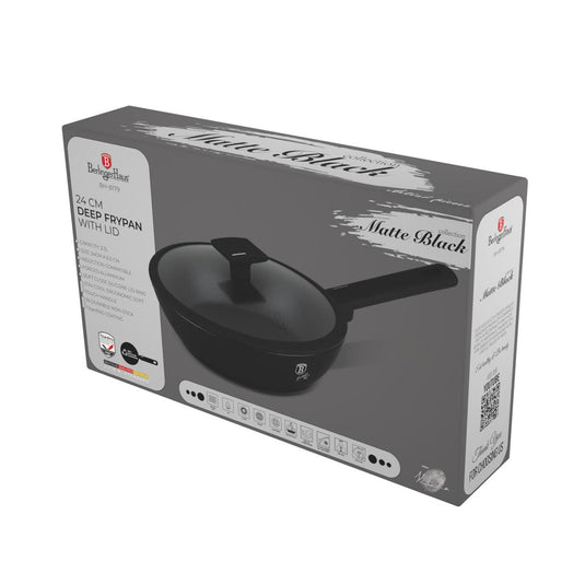 Berlingerhaus diepe koekenpan met deksel mat zwart 24cm