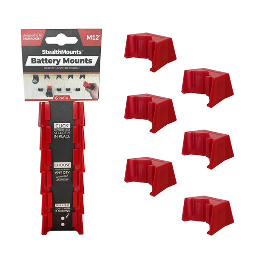 Stealthmounts batterijhouders voor milwaukee m12 | rood | 6 stuks - bm-mw12-red-6