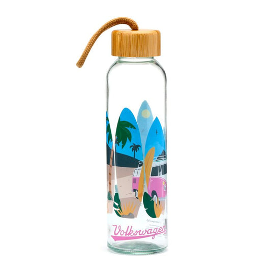 Volkswagen busje vw t1 waves 500ml duurzame glazen waterfles bamboe deksel