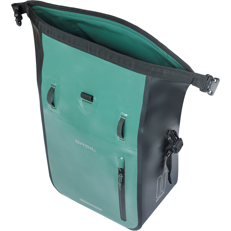Afbeelding laden in galerijviewer, Basil enkele fietstas rivo m tarpaulin mik 12-15l 14 x 25 x 38 cm - groen zwart
