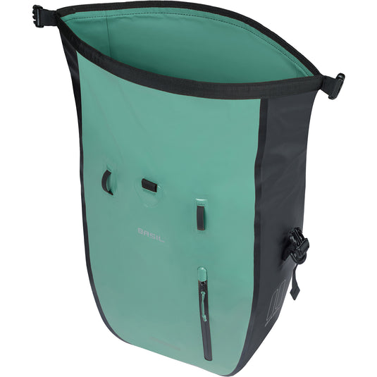 Basil enkele fietstas rivo l tarppaulin mik 25-31l 14 x 28 x 43 cm - groen zwart