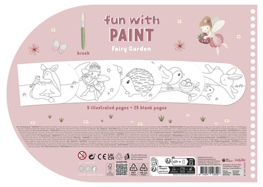 Little dutch verfboek fairy garden - knutselboek tekenen en schilderen, incl kwast en 4 kleuren verf - peuter kleuter - vakantieboek - speelgoed 3 jaar