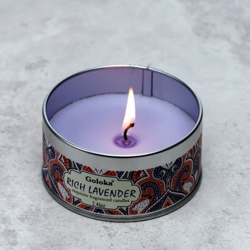 Afbeelding laden in galerijviewer, Goloka lavendel paraffine wax geurkaars in blik
