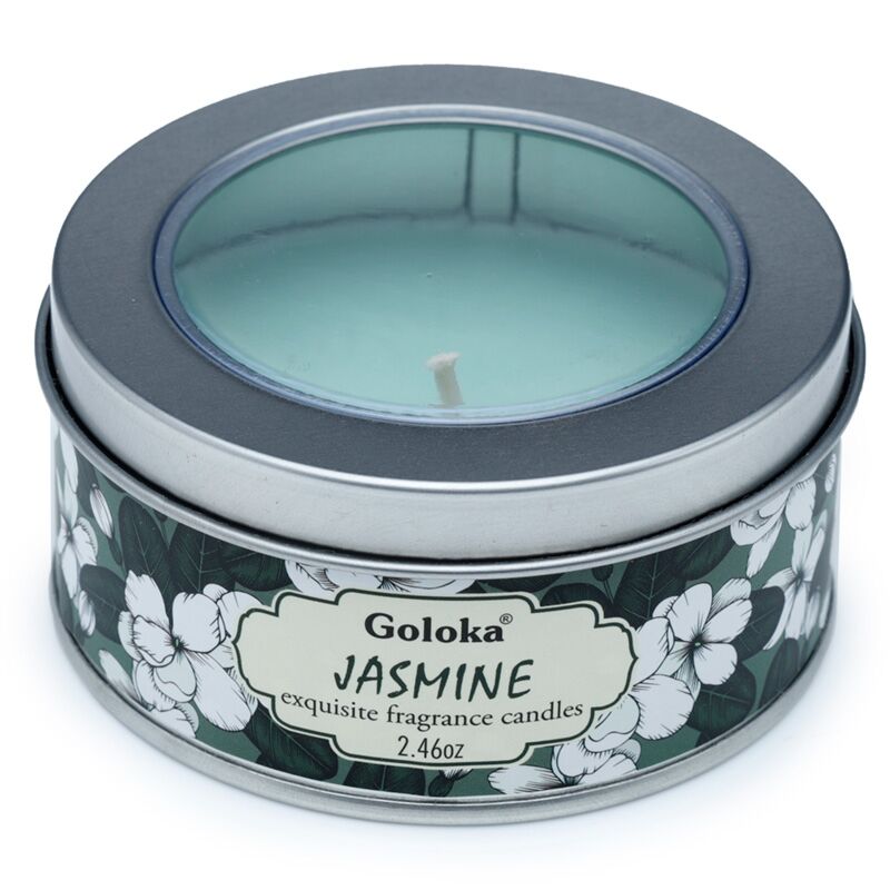 Afbeelding laden in galerijviewer, Goloka jasmijn paraffine wax geurkaars in blik
