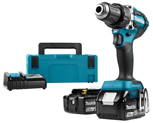 Makita ddf484rtj 18v boor- schroefmachine koolborstelloos 5,0 ah accu (2 st), snellader, mbox