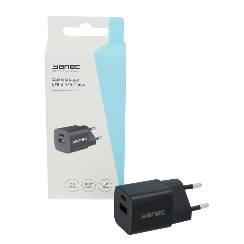 Afbeelding laden in galerijviewer, Yanec compacte gan lader usb-a usb-c 30w
