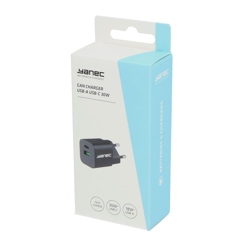 Afbeelding laden in galerijviewer, Yanec compacte gan lader usb-a usb-c 30w
