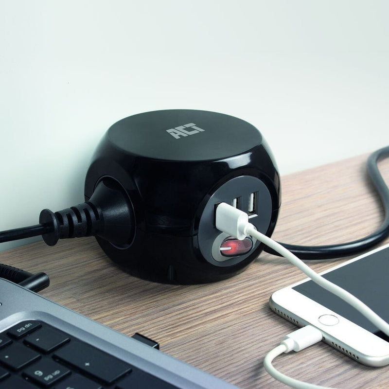 Afbeelding laden in galerijviewer, Act vierkante stekkerdoos (pdu) met 3 sockets type f 1,5m
