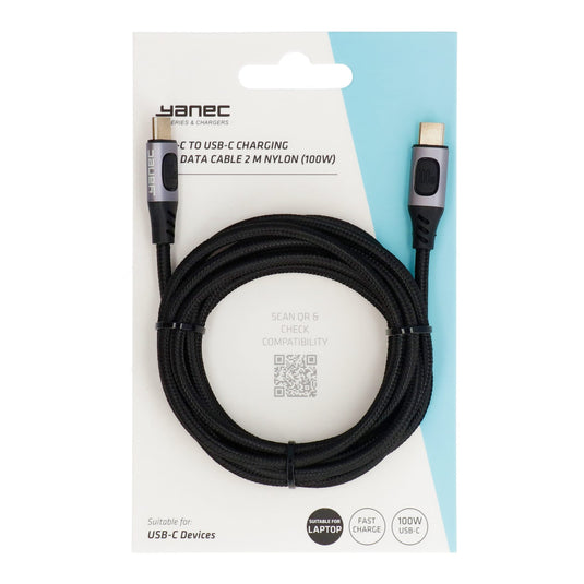 Yanec usb-c naar usb-c laad- en datakabel 2m nylon (100w)