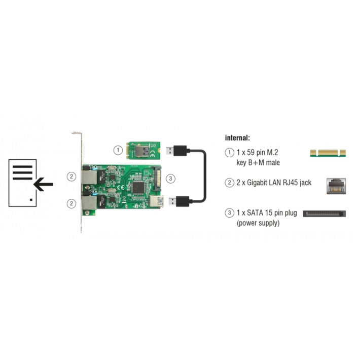 Afbeelding laden in galerijviewer, DeLOCK DeLOCK Converter M.2 Key B+M male > 2 x Gigabit LAN
