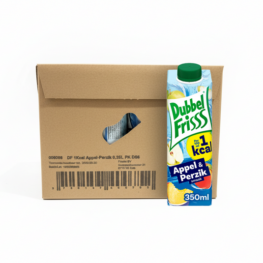 Dubbelfrisss 1kcal appel perzik pak (8x 350ml)