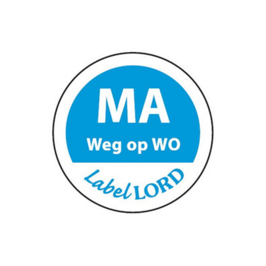 Daymark etiket ‘maandag weg op woensdag’ (500 stuks)