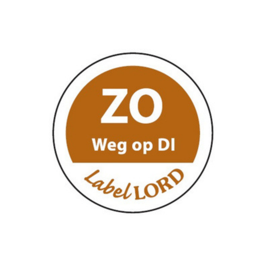Daymark etiket ‘zondag weg op dinsdag’ (500 stuks)