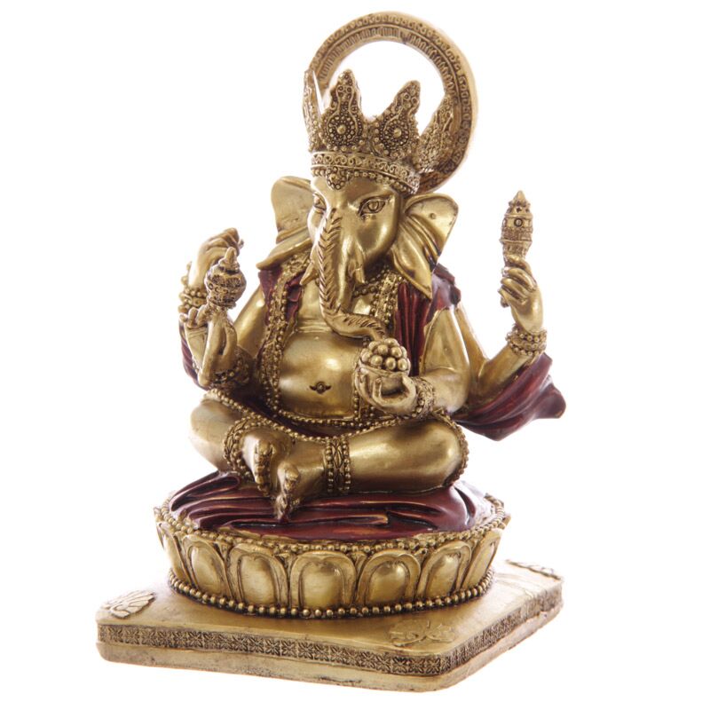 Afbeelding laden in galerijviewer, Goud rood ganesh beeld 14cm
